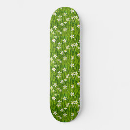 Skateboard Hermosas flores blancas y hojas verdes