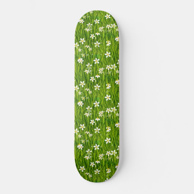 Skateboard Hermosas flores blancas y hojas verdes (Anverso)