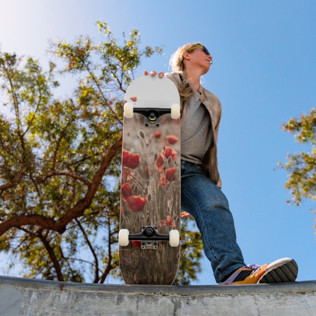Skateboard hermosas flores de amapola (Exterior 1)
