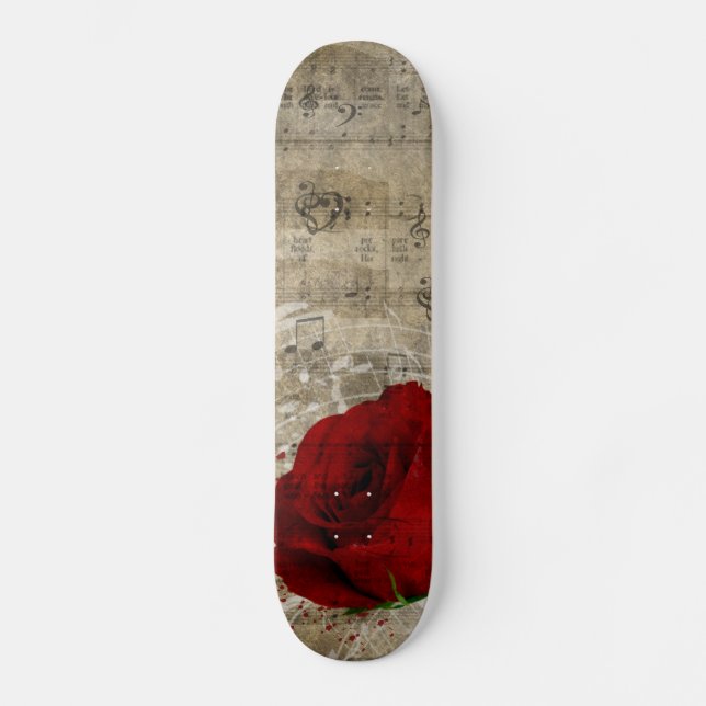 Skateboard Hermosas notas de música rosa roja giran el piano  (Anverso)