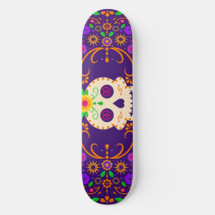 Skateboard Hermoso cráneo con flores Día de los Muertos