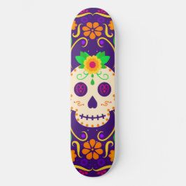 Skateboard Hermoso cráneo con flores Día de los Muertos