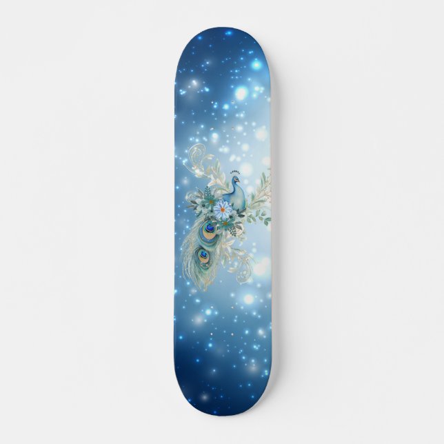 Skateboard Hermoso invierno Blue Floral Peacock (Anverso )