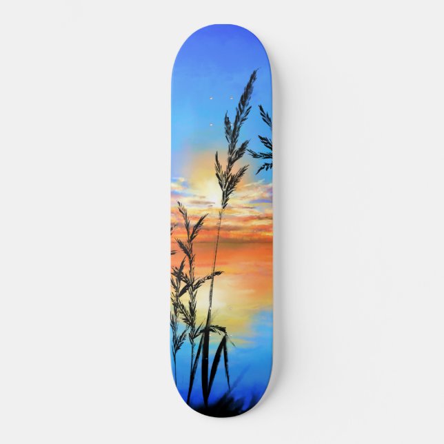 Skateboard Hermoso Lago Sunset - Espejo - Pintura original (Anverso)
