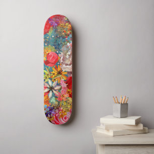 Skateboard Hermoso Modelo Floral Brillante Abstracto Abstract
