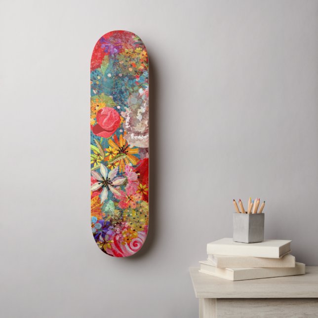 Skateboard Hermoso Modelo Floral Brillante Abstracto Abstract (Arte de la pared)
