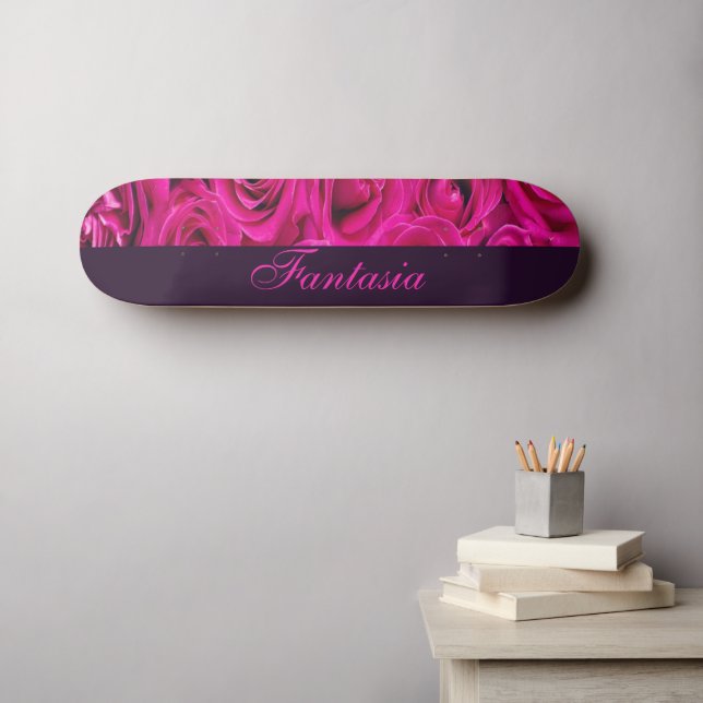 Skateboard Hermoso monograma de rosas rosas rosas rosas (Arte de pared (horz))