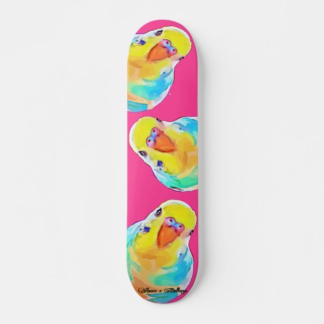 Skateboard Hermoso Paracaídas Bugis Aves Exóticas Rosa Calien (Anverso )