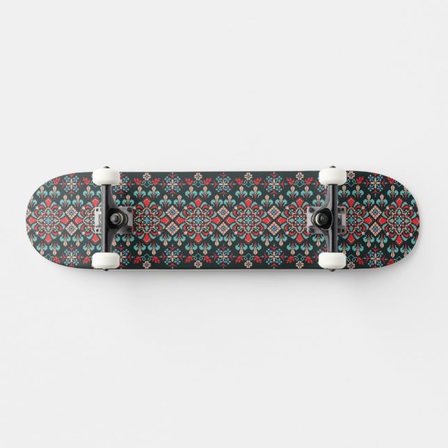 Skateboard Hermoso patrón de bordado de cruz floral (Horz)