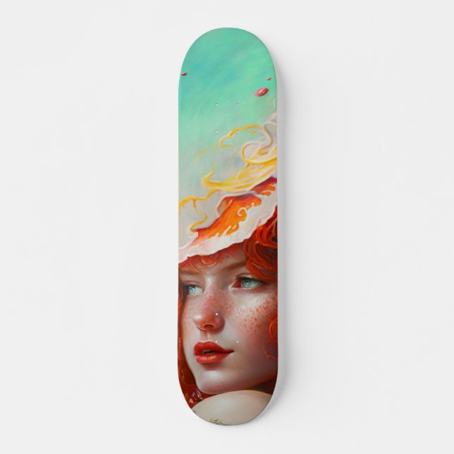 Skateboard Hermoso resumen artístico Chica Red Haired Ginger (Anverso )