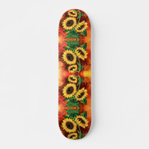 Skateboard Hermosos tres girasoles - pintura artística mixta 