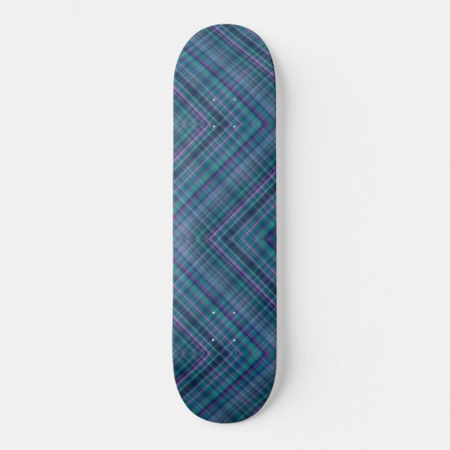 Skateboard Herringbone Tartán Plantado Azul Verde Rosa (Anverso)