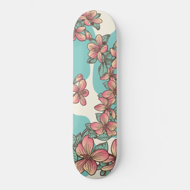Skateboard Hibiscus hawaiano aqua tropical verde azulado (Anverso)