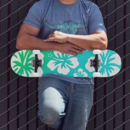 Skateboard Hibiscus on Blue Green