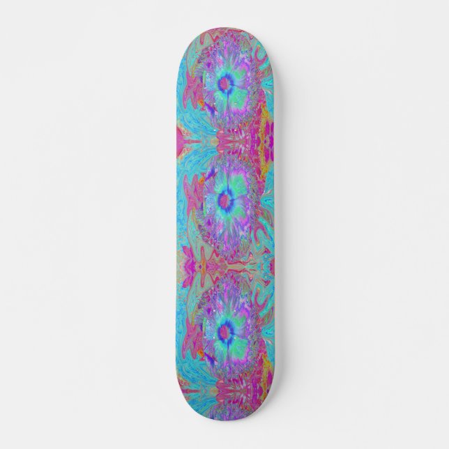 Skateboard Hibiscus psicodélico retro arcoiris azul (Anverso )