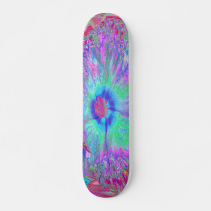 Skateboard Hibiscus psicodélico retro arcoiris azul