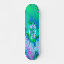 Skateboard Hibiscus psicodélico retro verde y rosa caliente