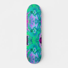 Skateboard Hibiscus psicodélico retro verde y rosa caliente