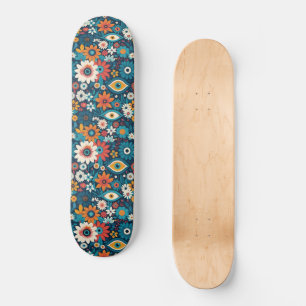 Skateboard Hippie Floral Con Ojos Místicos Azules Y Naranja