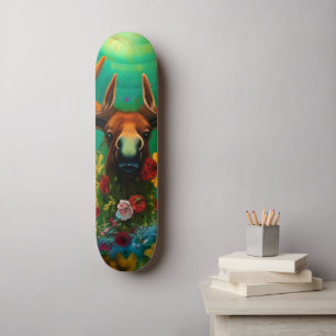 Skateboard Hippy Trippy Moose con flores Arte de IA
