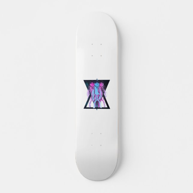 Skateboard Hipster comonauta rosa y azul (Anverso )