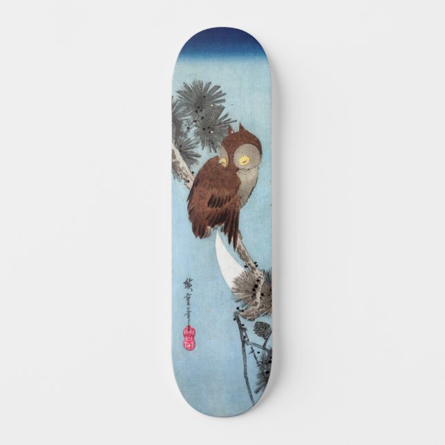 Skateboard Hiroshige - Lechuza de Cuerno, Pino y Luna de Crec (Anverso)