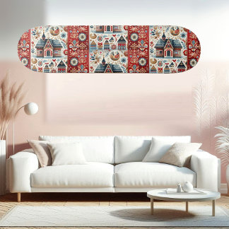 Skateboard Hogar caprichoso del pueblo Arte popular nórdico E