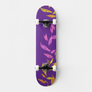 Skateboard Hoja de otoño rosa púrpura amarillo floral 