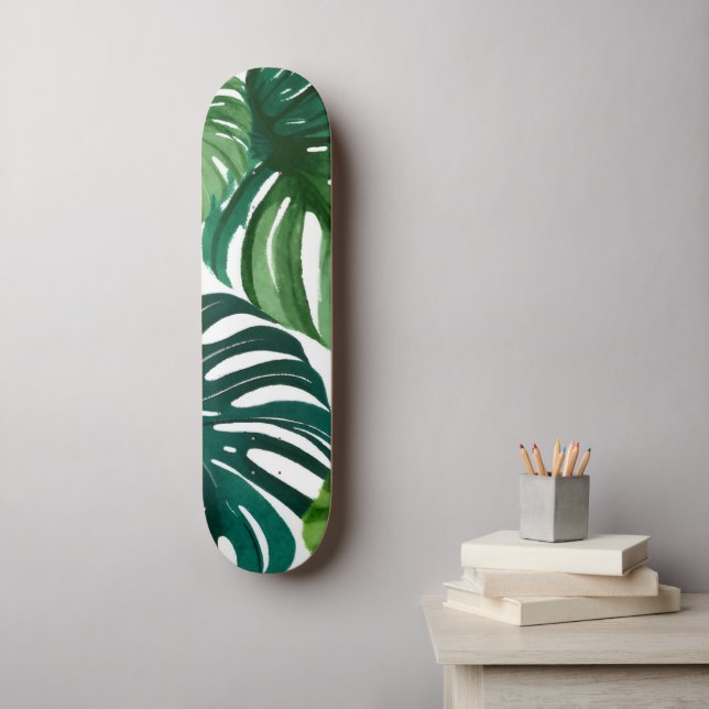 Skateboard Hojas de Monstera Acuarela (Arte de la pared)