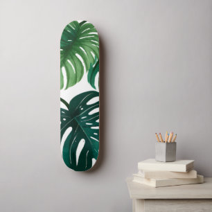 Skateboard Hojas de Monstera Botánico Moderno Acuarela
