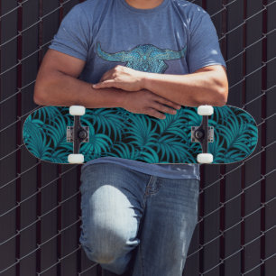 Skateboard Hojas de palma Verde azuladas tropicales nocturnas