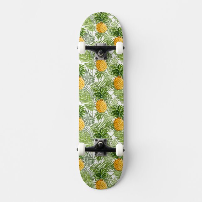 Skateboard Hojas de palma y piñas tropicales (Anverso)