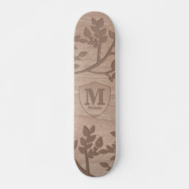 Skateboard Hojas grabadas de madera monograma nombre vintage