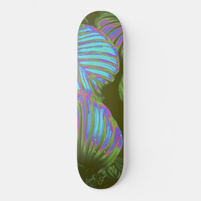 Skateboard Hojas tropicales de arcoiris (Anverso)
