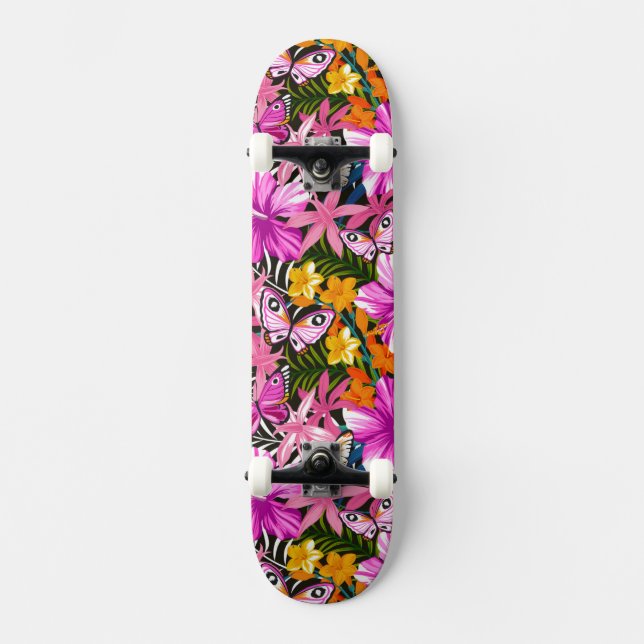 Skateboard Hojas y flores tropicales (Anverso)