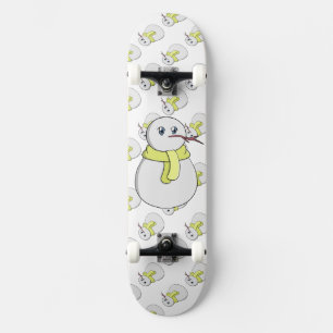Skateboard Hombre de nieve usando una bufanda amarilla