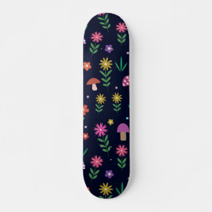 Skateboard Hongos Coloridos Con Patrón De Flores Caprichosas