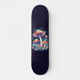 Skateboard Hongos Cósmicos Estilo de Arte Acuarela