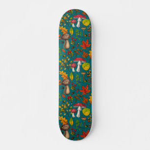 Skateboard Hongos, hojas, nueces y bayas otoñales en azul