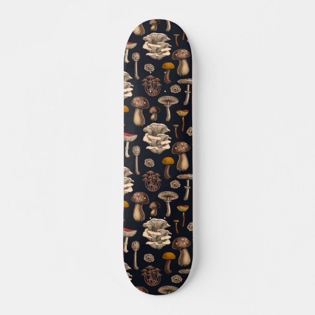 Skateboard Hongos salvajes sobre negro de grafito (Anverso )