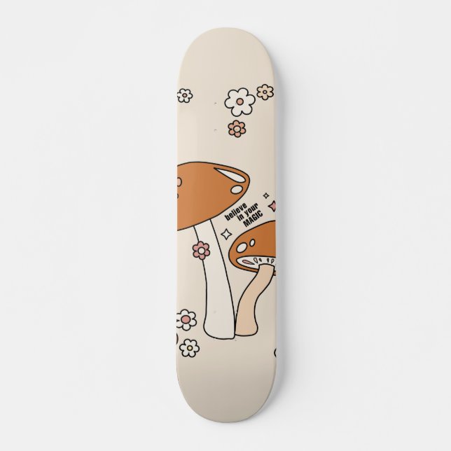 Skateboard Hongos y flores terrestres tonos beige retro años  (Anverso )