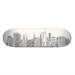 Skateboard Horizonte de Manhattan en la noche