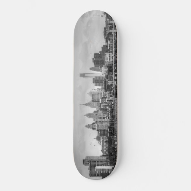 Skateboard Horizonte de Philadelphia en blanco y negro (Anverso)