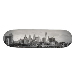 Skateboard Horizonte de Philadelphia en blanco y negro