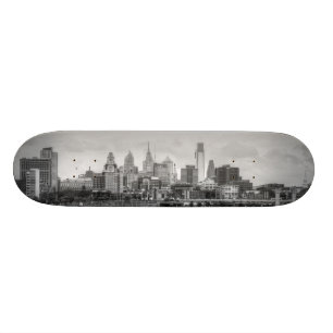 Skateboard Horizonte de Philadelphia en blanco y negro