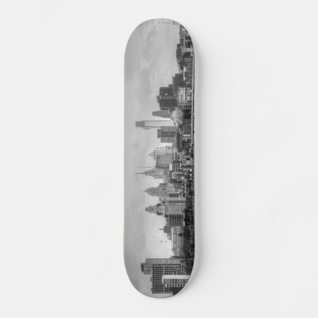 Skateboard Horizonte de Philadelphia en blanco y negro (Anverso)