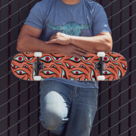Skateboard Horror Malvado Ojos Patrón Rojo Naranja Gótico