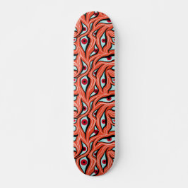 Skateboard Horror Malvado Ojos Patrón Rojo Naranja Gótico