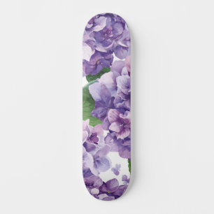 Skateboard Hortensia Morada Floral Acuarela Flor Lavanda en F