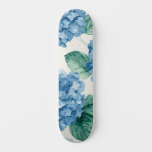 Skateboard Hortensias Azules Floral Acuarela Botánica Floraci